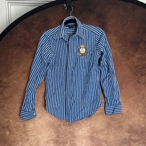 Ralph Lauren Sport Blue and White Striped Button-Down Shirt